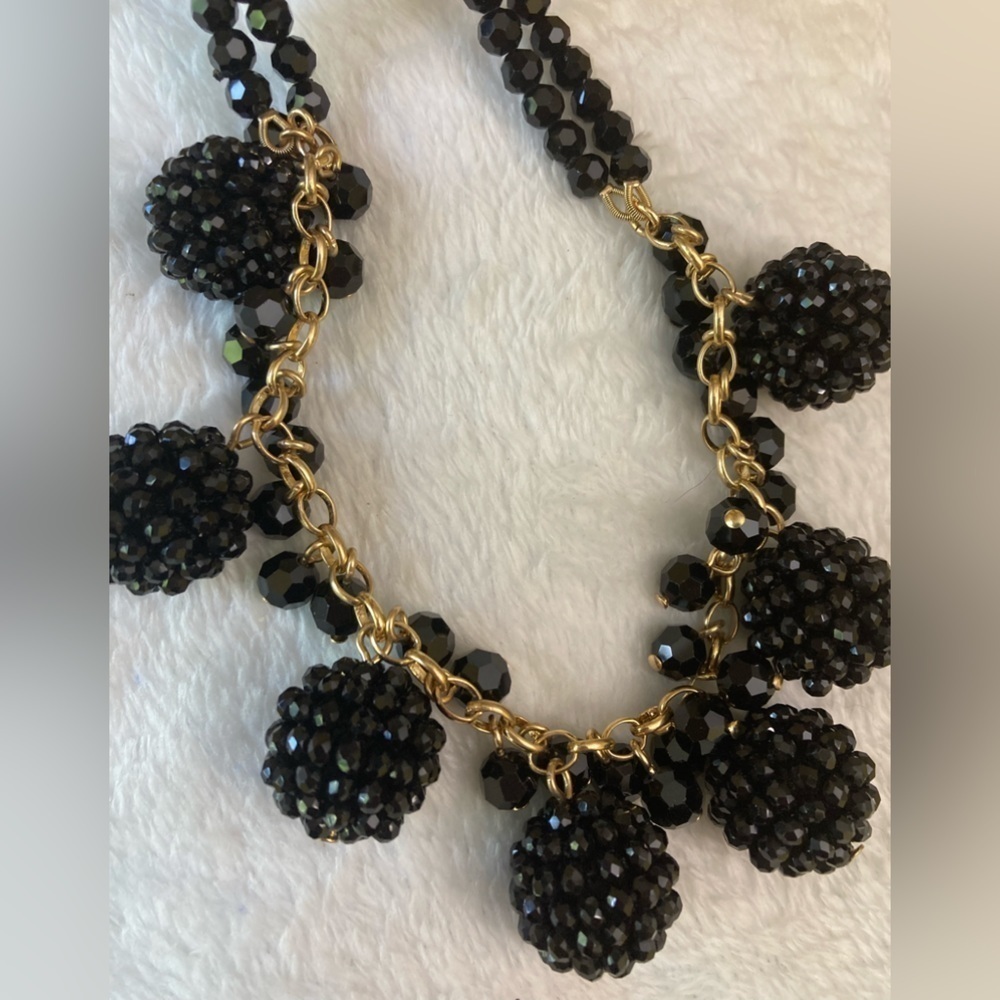 Talbots Black Crystals Statement Bib Necklace - image 1